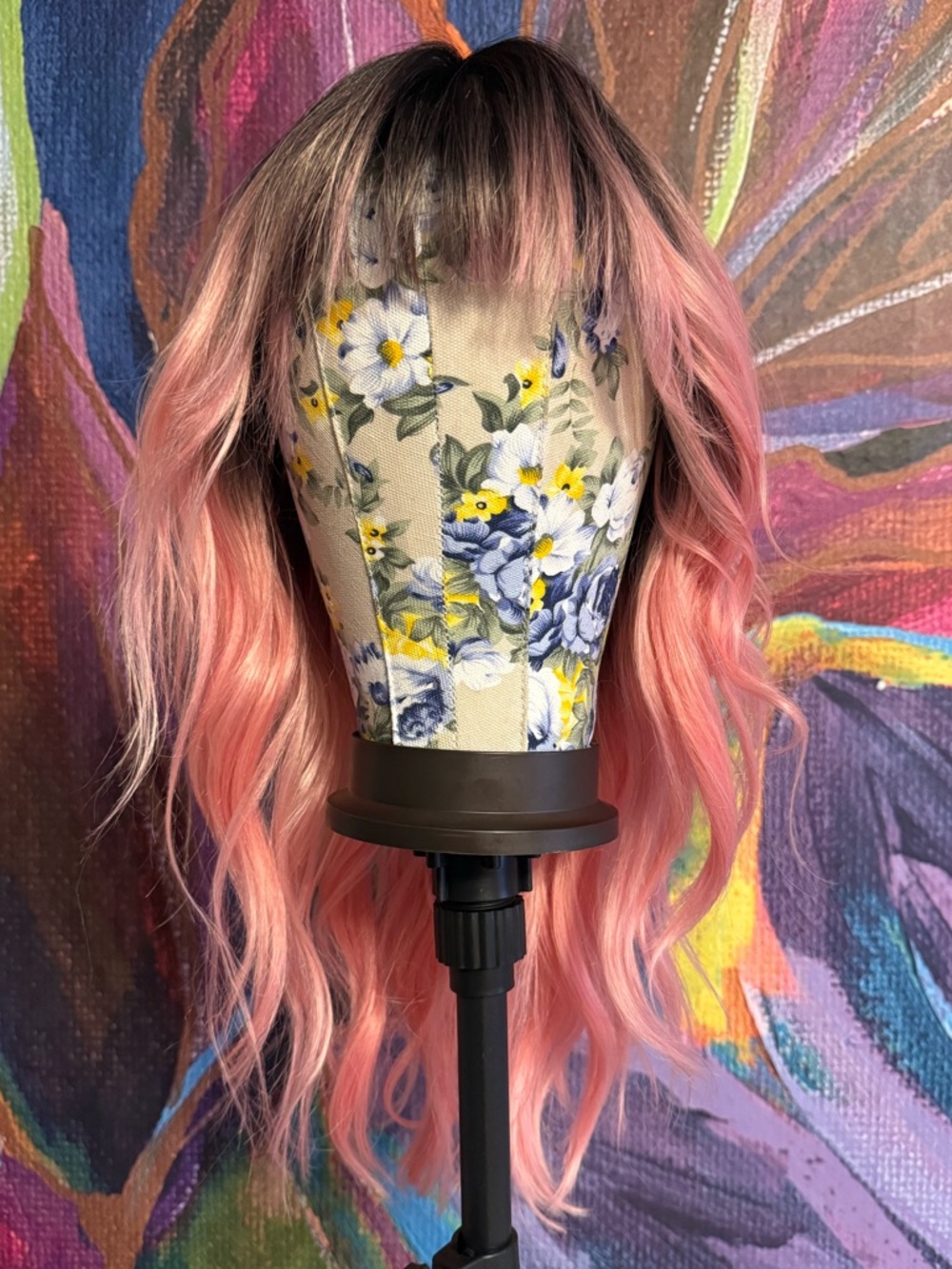 CSC Pink Ombre Wavy Synthetic Standard Wig Bangs Added